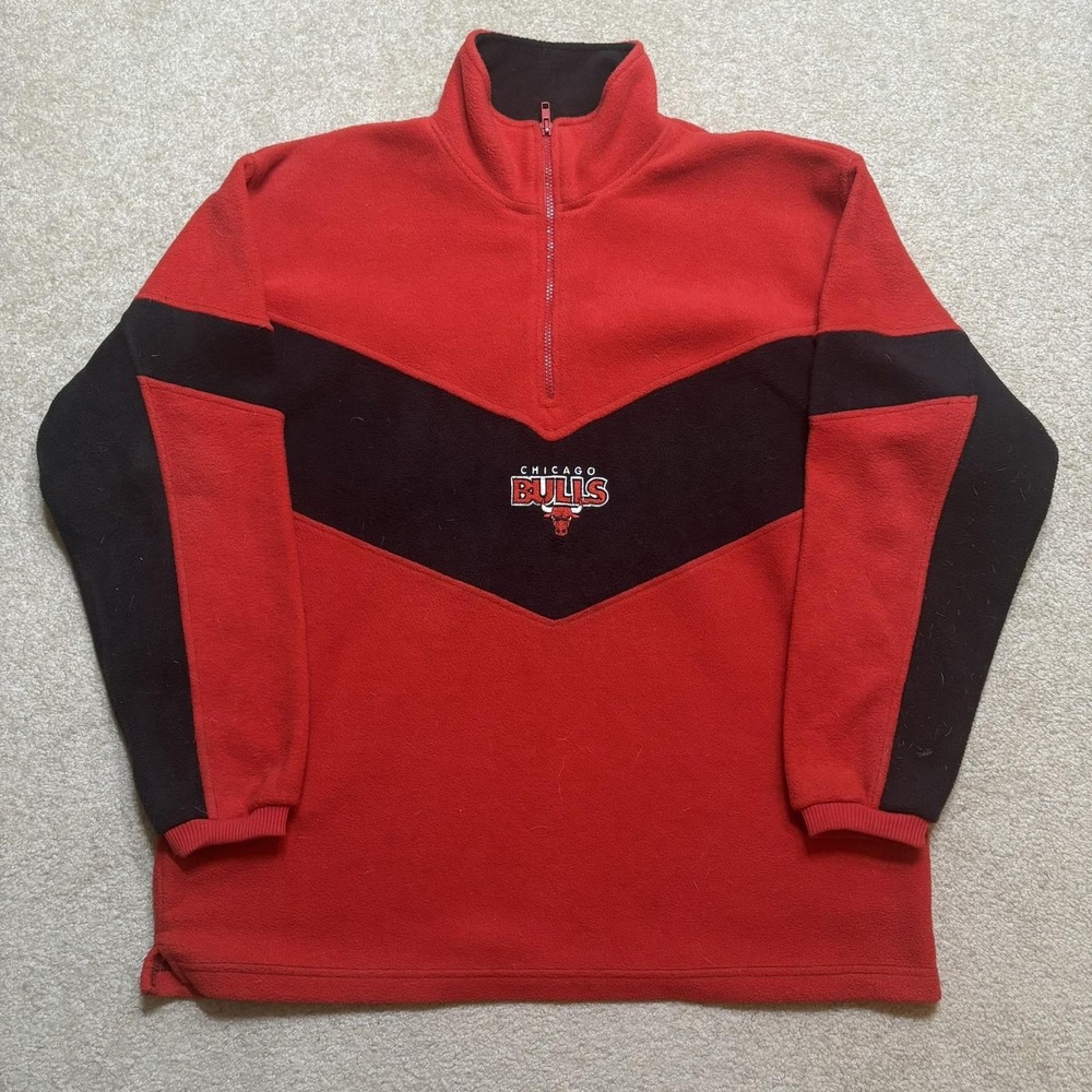 Vtg Chicago Bulls Fleece Jacket Mens Large 1/4 Zip NBA Basketball Pro Edge 90s
